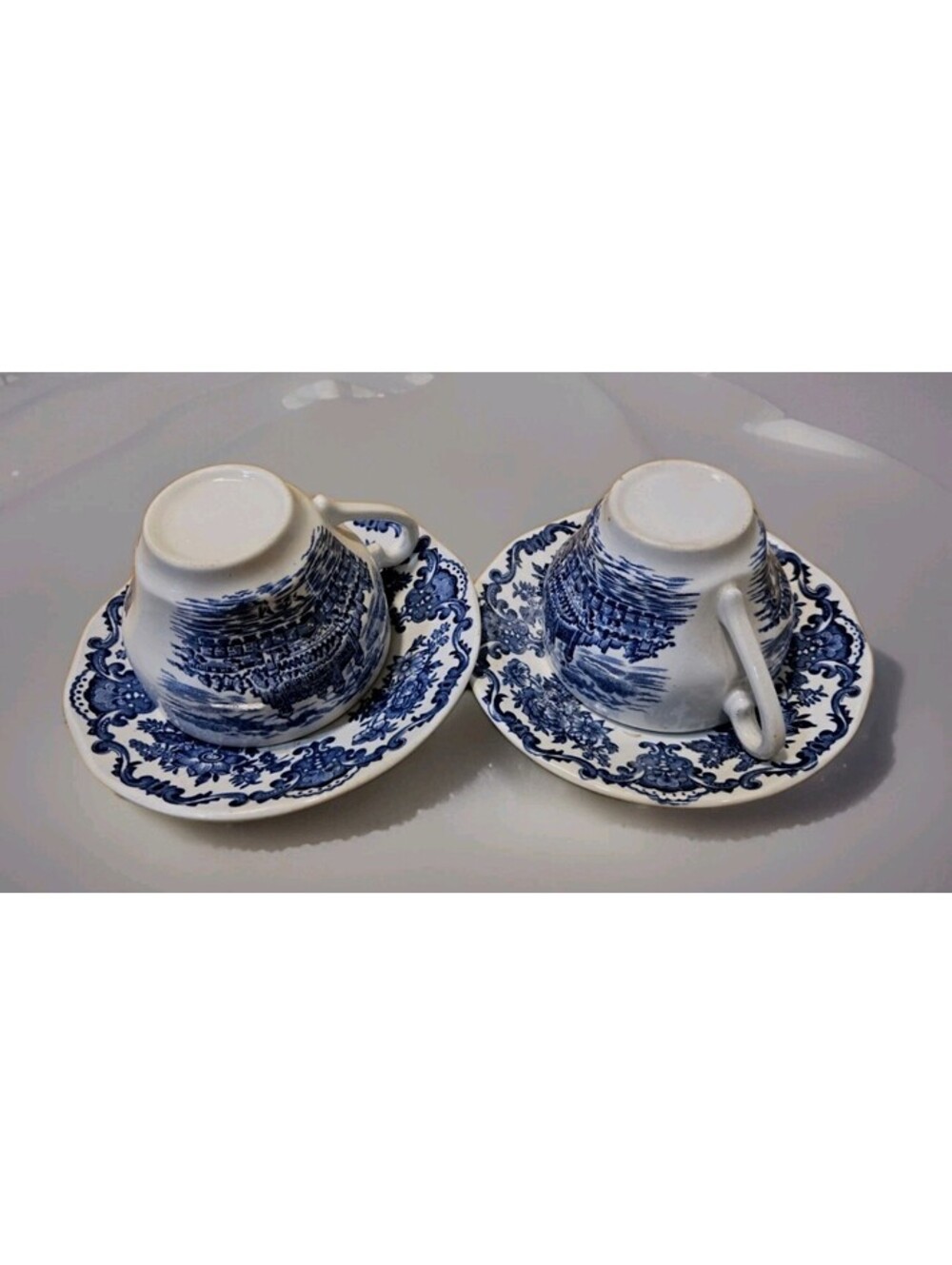 Enoch Wedgwood Transferware Royal Homes of Britain Blue & White Cup/Saucer 2 Set